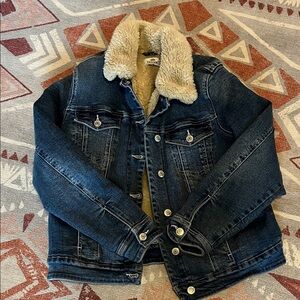 Shyanne Dark Blue Denim Jacket with Cream Sherpa Collar